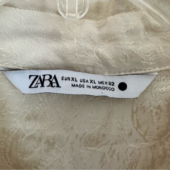 Zara Women’s Paisley Jacquard Button-Up Blouse Shirt Beige Cream Fringe Boho XL - Picture 4 of 12